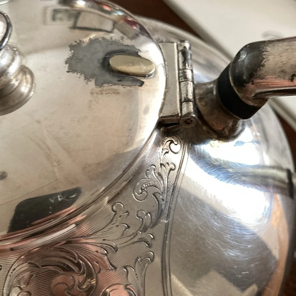 Antique Hot Water Pot Hand Etching In Shield Design - Picture 7 of 7